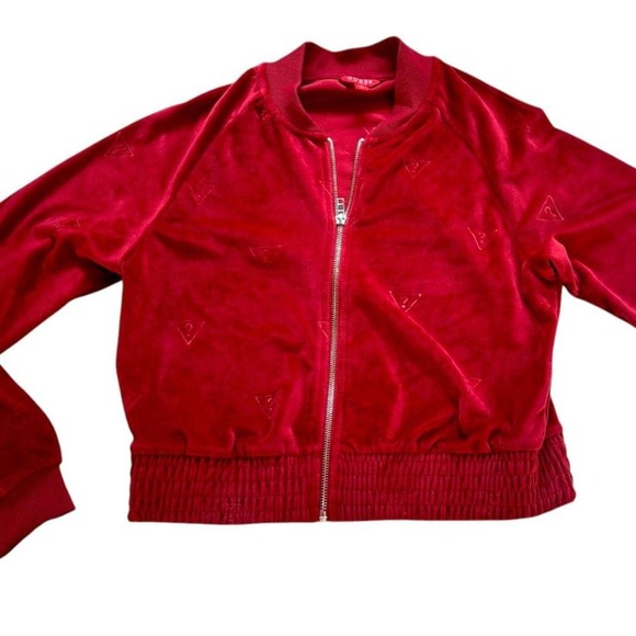 Y2K RED VELOUR LOGO VINTAGE GUESS ZIP UP‎ TRACK JACKET SMALL/MEDIUM - Picture 3 of 6